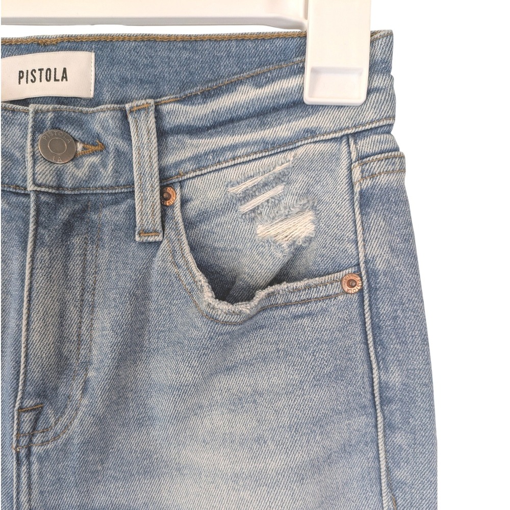 Pistola Revolve Jeans High Rise Light Wash Distressed Straight Leg Women's Sz 25 - Picture 4 of 12